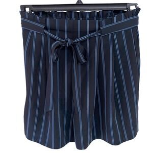 Lysse New York Nautical Navy Blue Striped Paperbag High Waist Shorts Tie Belt S